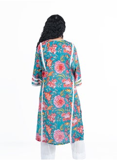 PRIYA’S PANACHE Women's Free-Size (Fits M-2XL) Loose-Fitting Cotton Hand Block Printed Kurta Set with Dupatta | Indian Ethnic Salwar Kameez Suit | Elegant Traditional Festive Wear.  - Image 3