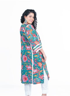 PRIYA’S PANACHE Women's Free-Size (Fits M-2XL) Loose-Fitting Cotton Hand Block Printed Kurta Set with Dupatta | Indian Ethnic Salwar Kameez Suit | Elegant Traditional Festive Wear.  - Image 4