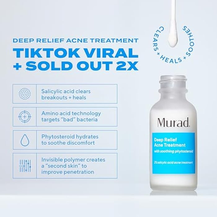 Murad Deep Relief Acne Treatment with 2% Salicylic Acid - Deep, Painful Acne Spot Treatment for Face – Redness Relief, Fast Acting Blemish Serum, Soothing Breakout Treatment - 1Fl Oz - Image 3