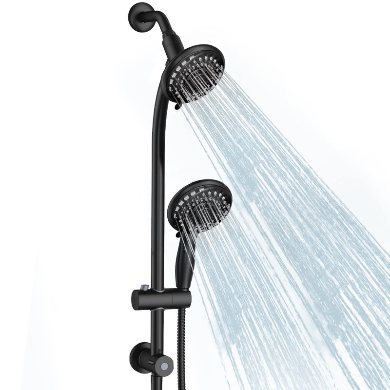 Egretshower Handheld Showerhead & Rain Shower Combo for Easy Reach, 27.5" Drill-free Stainless Steel Slide Bar, 5â€of 5-setting Handheld Shower and Showerhead, with 5ft Hose - Black - Image 1