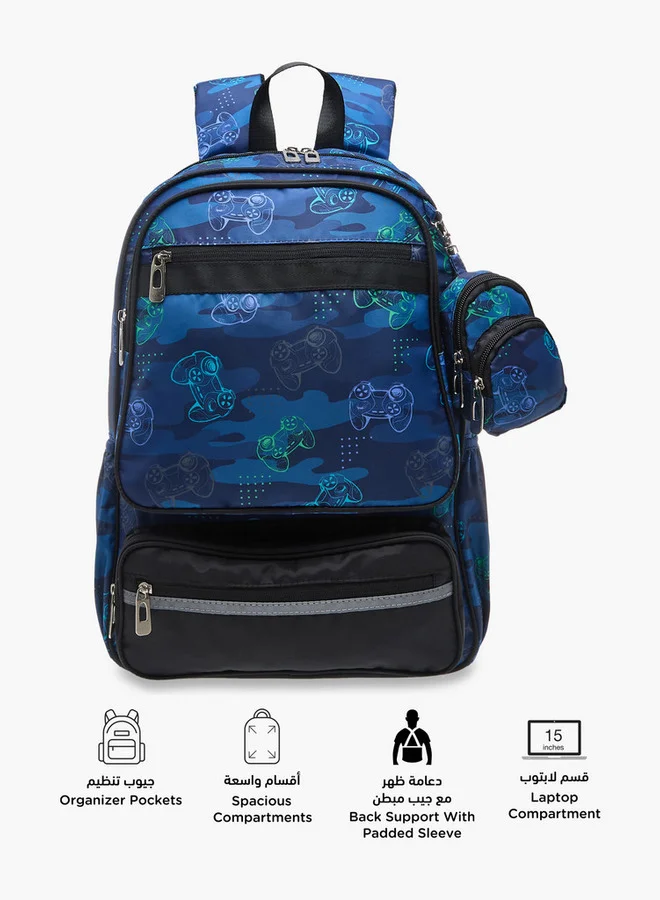 LBL by Shoexpress Gamer Print School Backpack with Detachable Pouch - 47x14x32 cm
