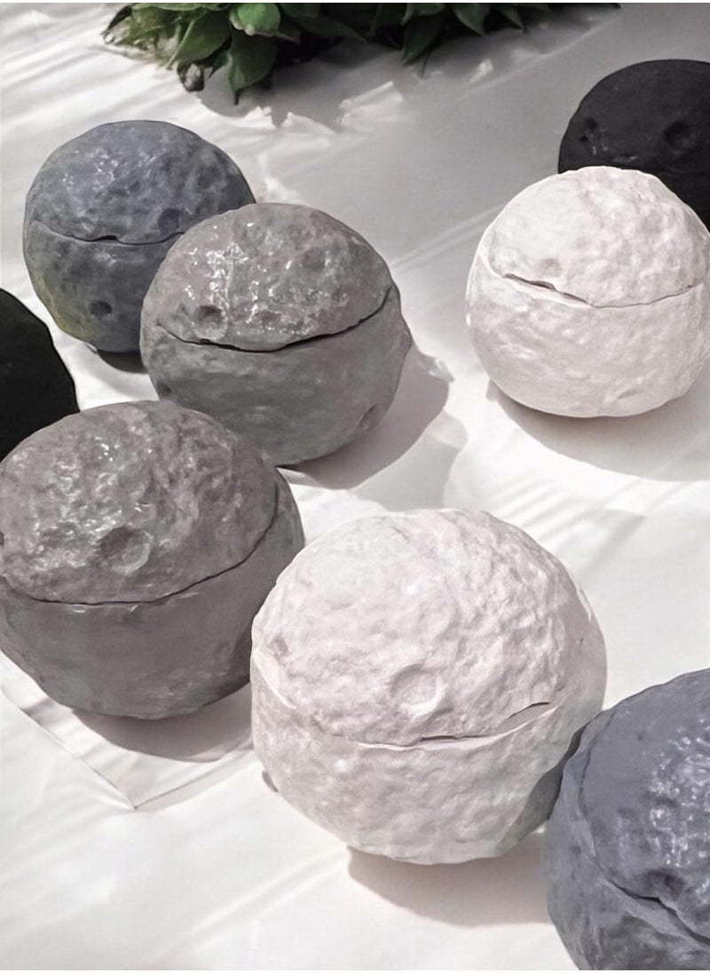 ANUM BY MUNA Moon Candle: A scented candle in the shape of the moon in white with a beautiful phrase written on it: “You wish for a star, and your Lord wishes to give you the moon (scent: peach)” 250 grams  - Image 5