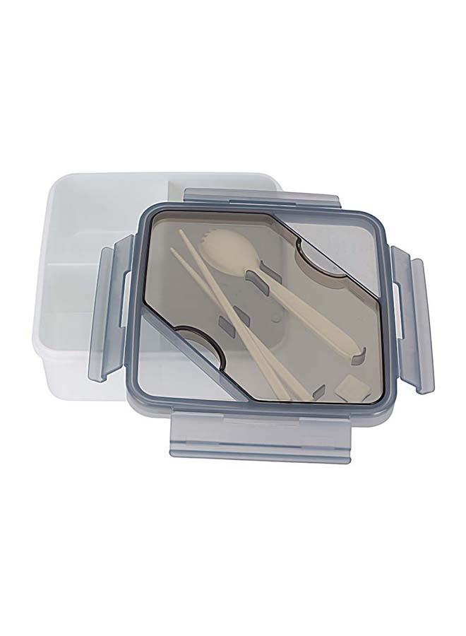 Royalford 1200ml Square Lunch Box with Cutlery - RF12193 | Transparent lid, spoon, chopsticks, and 3 compartments. Plastic, leak-proof, high heat-retaining, freezer-safe, non-toxic. Grey/White 270grams - Image 4