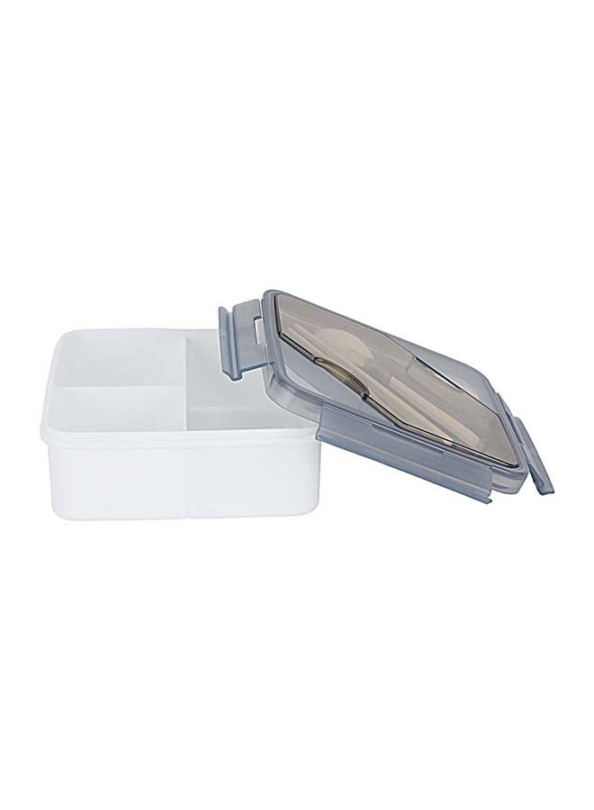 Royalford 1200ml Square Lunch Box with Cutlery - RF12193 | Transparent lid, spoon, chopsticks, and 3 compartments. Plastic, leak-proof, high heat-retaining, freezer-safe, non-toxic. Grey/White 270grams - Image 5