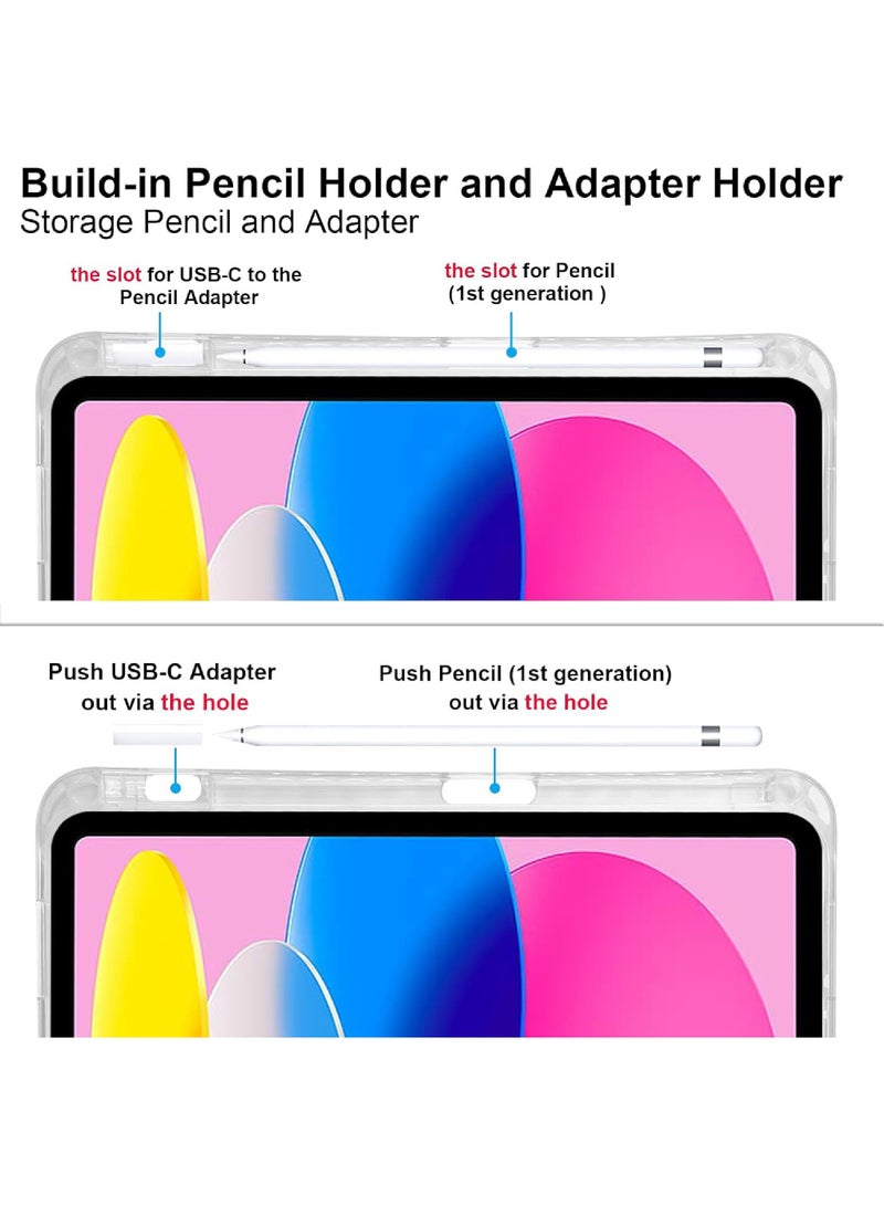 روك بو كيس لـ iPad (A16) الجيل الحادي عشر 11 بوصة 2025 ، iPad الجيل العاشر 10.9 بوصة 2022 مع حامل قلم رصاص ، 6 في 1 زوايا عرض متعددة على شكل Y ، غطاء خلفي شفاف - Image 2