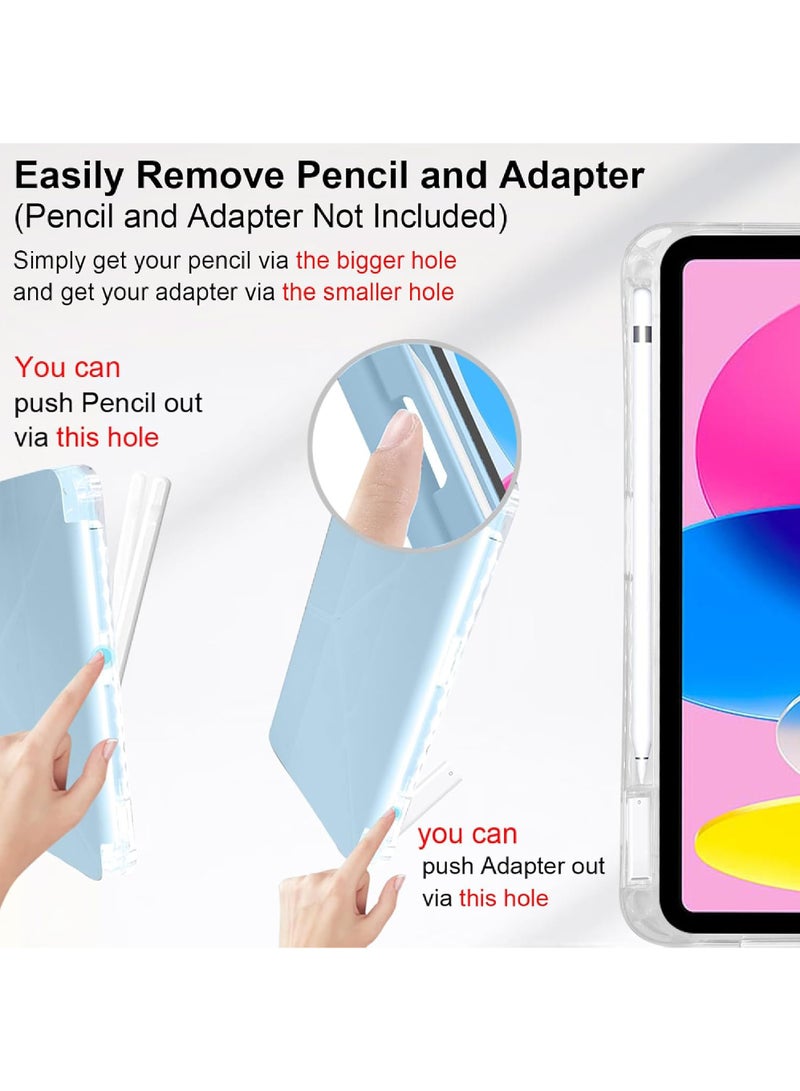 روك بو كيس لـ iPad (A16) الجيل الحادي عشر 11 بوصة 2025 ، iPad الجيل العاشر 10.9 بوصة 2022 مع حامل قلم رصاص ، 6 في 1 زوايا عرض متعددة على شكل Y ، غطاء خلفي شفاف - Image 3