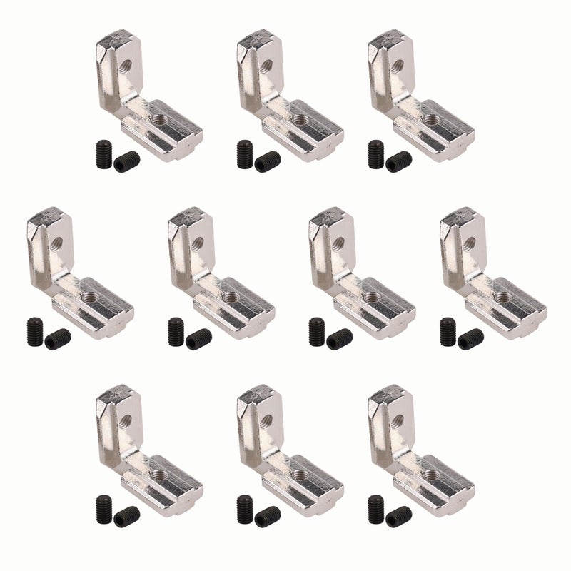 FOCMKEAS 10Pcs Interior Joint Brackets 90 Degree T Slot LShape Corner Brackets Internal Angle Connectors for European Standard 2020 Series 6mm T Slot Aluminum Extrusion Profile Zinc Alloy
