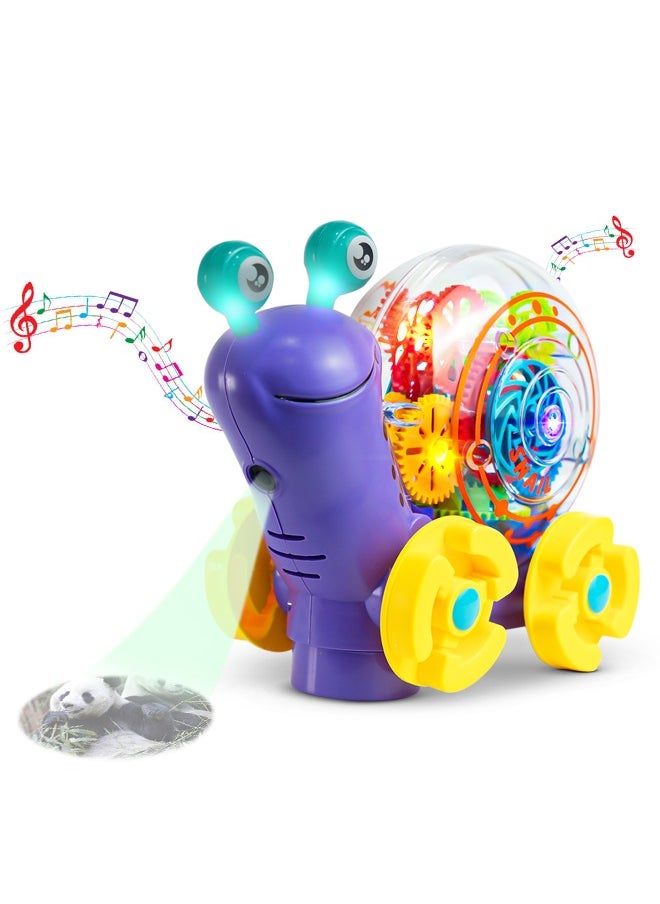 BAYBEE Baybee Electric 3D Flash Light Universal Transparent Gear Snail Toys 360 Degree Rotating Musical Flashing Light Projection Snail Car Toys for Kids Toddlers Children  - Image 1