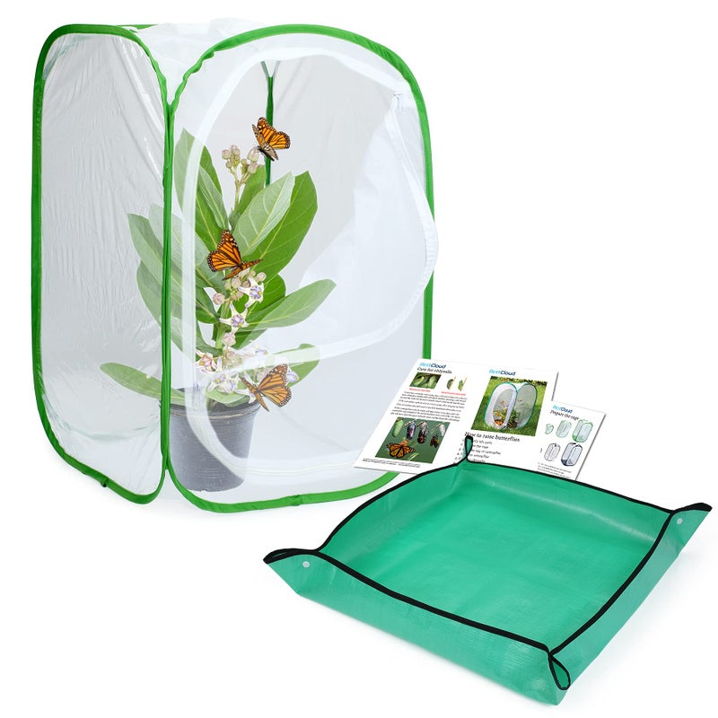 RESTCLOUD Butterfly Habitat with Poo Poo Platter, Monarch Butterfly Cage with Poo Poo Tray Mat 24 Inches Tall - Image 1
