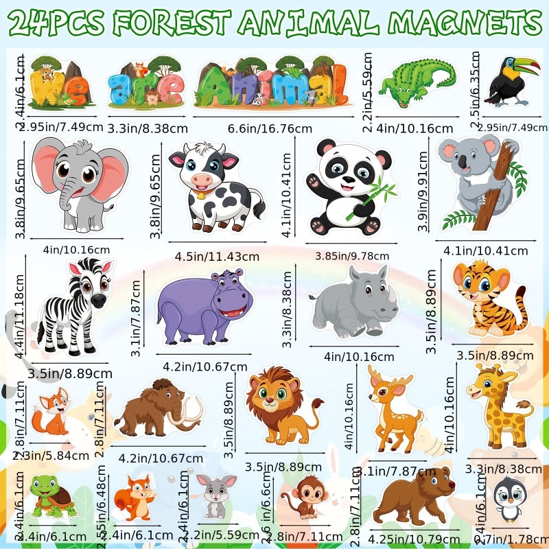 24 Animal Magnetic Stickers Elephant Lion Tiger Home Kitchen Car Decor - Image 2