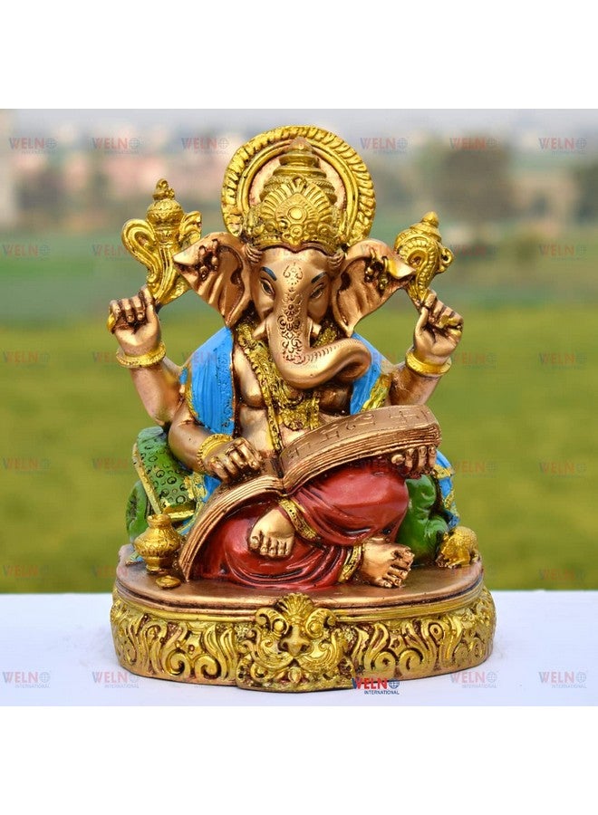 WELNO WELNO International Big Size Ganesha Reading Ramayana Statue Hindu God Ganesha Sitting Idol for Home Decor & Office (24 cm)  - Image 1