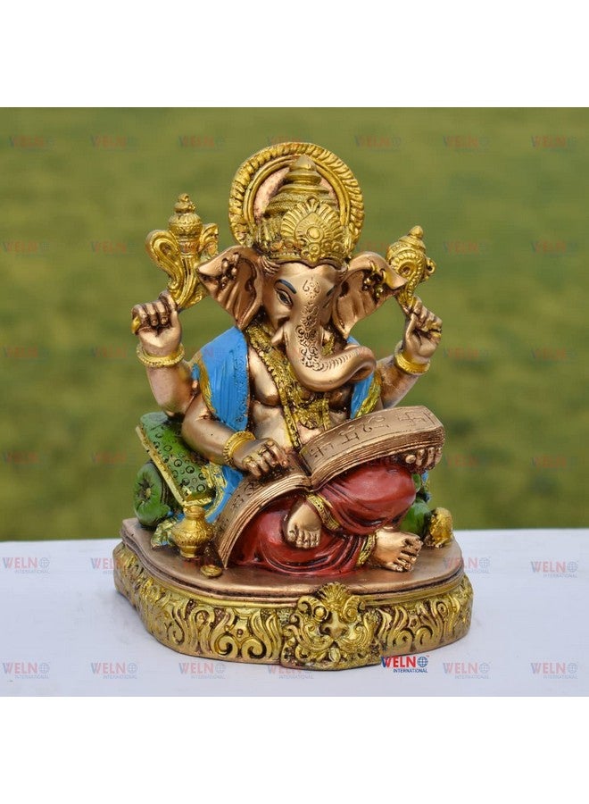 WELNO WELNO International Big Size Ganesha Reading Ramayana Statue Hindu God Ganesha Sitting Idol for Home Decor & Office (24 cm)  - Image 4