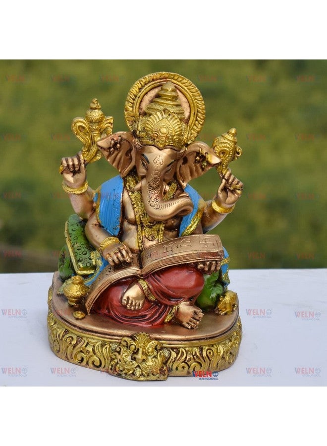 WELNO WELNO International Big Size Ganesha Reading Ramayana Statue Hindu God Ganesha Sitting Idol for Home Decor & Office (24 cm)  - Image 2