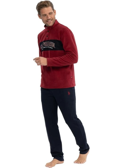 U.S. Polo Assn. U.s Polo Assn. 18826 Men's Fleece Long Sleeve Stand Collar Casual Home Wear-Burgundy  - Image 4