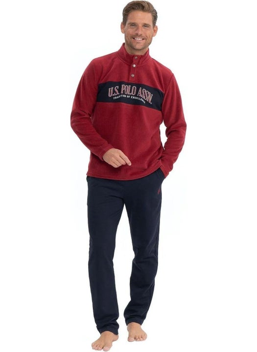 U.S. Polo Assn. U.s Polo Assn. 18826 Men's Fleece Long Sleeve Stand Collar Casual Home Wear-Burgundy  - Image 1