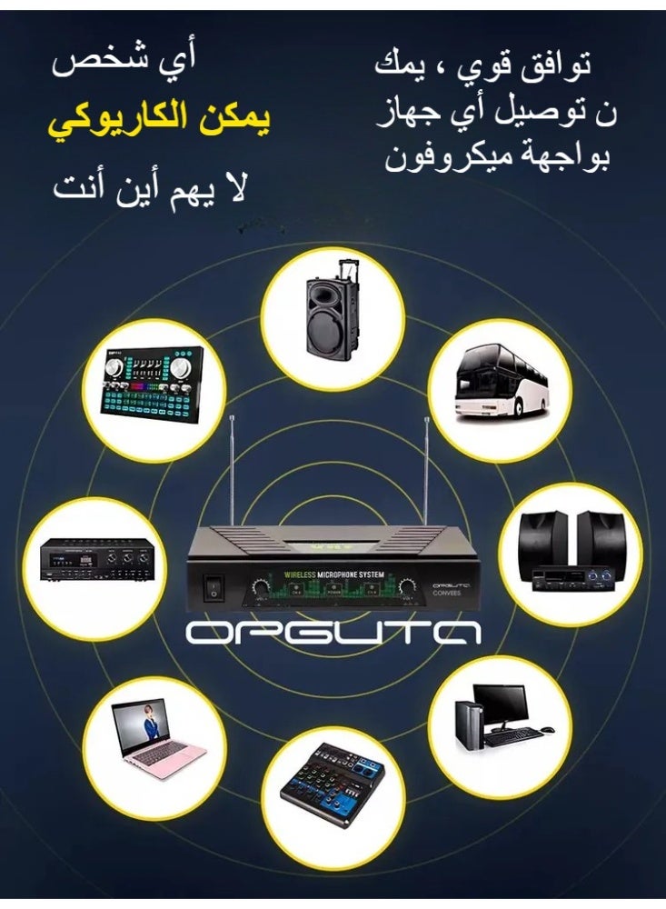 Professional karaoke system, equipped with 2 wireless microphones, can receive a range of 30 meters, suitable for recording, presentations, business events, performances, conference communication, family gatherings, etc.  - Image 5