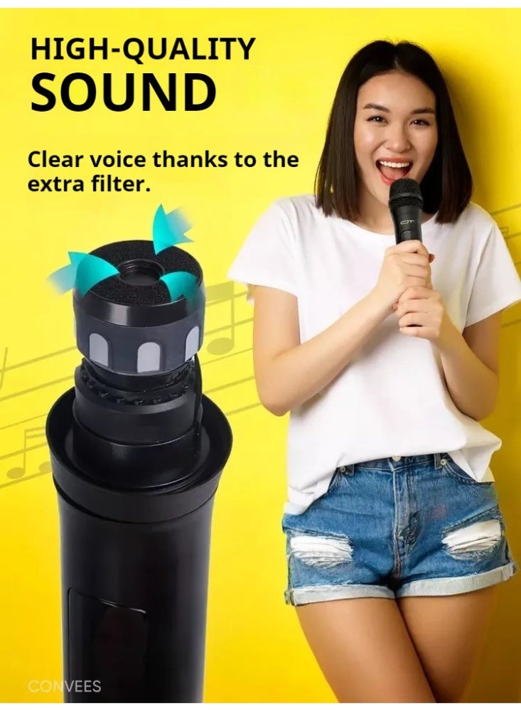 Professional karaoke system, equipped with 2 wireless microphones, can receive a range of 30 meters, suitable for recording, presentations, business events, performances, conference communication, family gatherings, etc. - Image 3