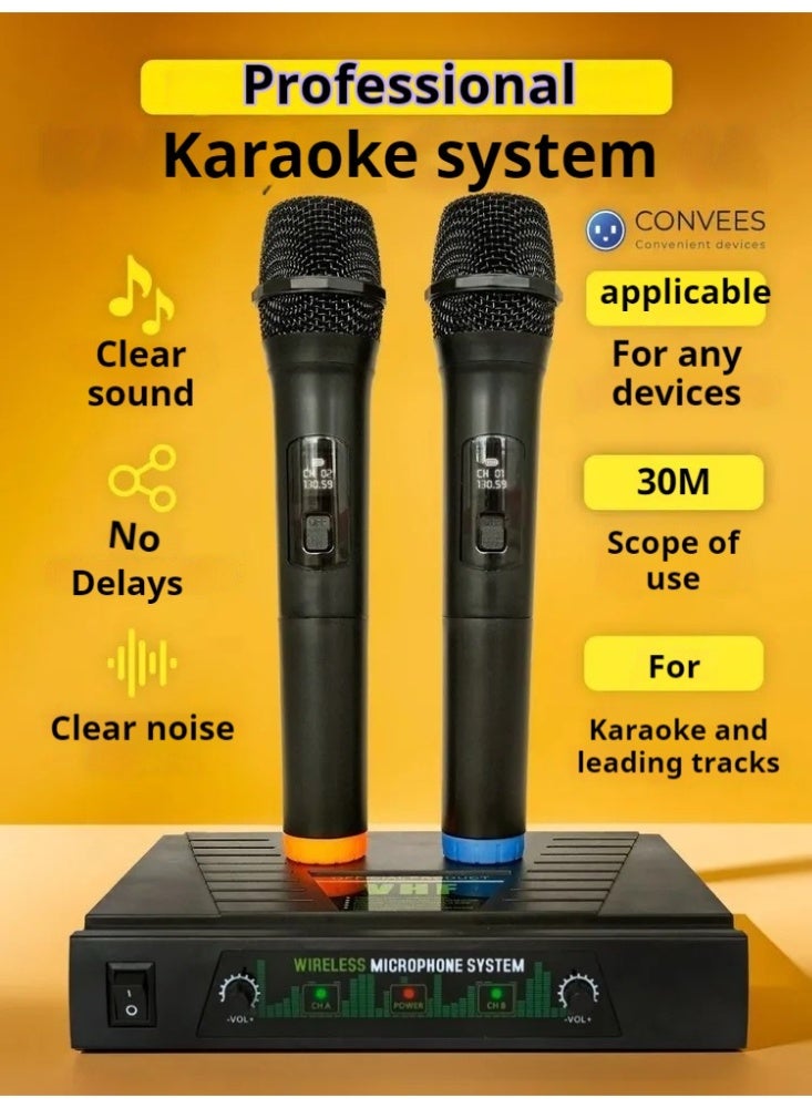 Professional karaoke system, equipped with 2 wireless microphones, can receive a range of 30 meters, suitable for recording, presentations, business events, performances, conference communication, family gatherings, etc. - Image 1