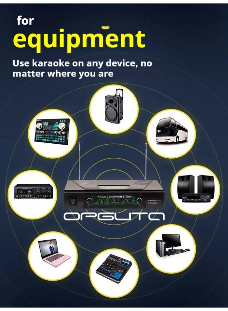 Professional karaoke system, equipped with 2 wireless microphones, can receive a range of 30 meters, suitable for recording, presentations, business events, performances, conference communication, family gatherings, etc. - Image 4