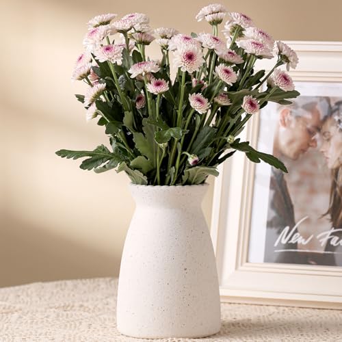 hjn White Flower Vase Ceramic Vase for Decor White vase for Flowers Modern Vases for Living RoomHome Decor AccentsEntrywayMantelBookshelFrosted White - Image 1