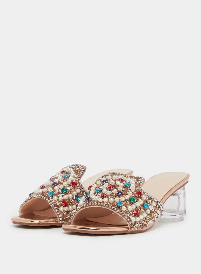 Take Two  Embellished Transparent Heel Sandals for Women | Best Price UAE