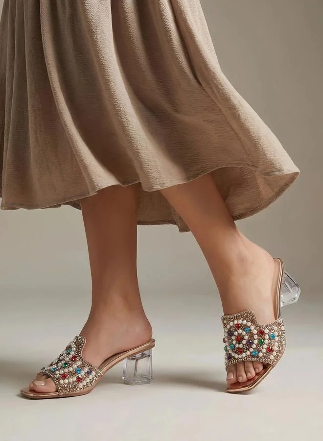 Take Two  Embellished Transparent Heel Sandals for Women | Best Price UAE