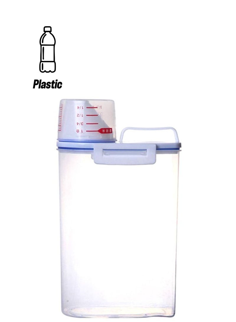 Rice And Cereal Storage Container With Measuring Cup Clear/Blue 23.5x16.5x11cm - Image 1
