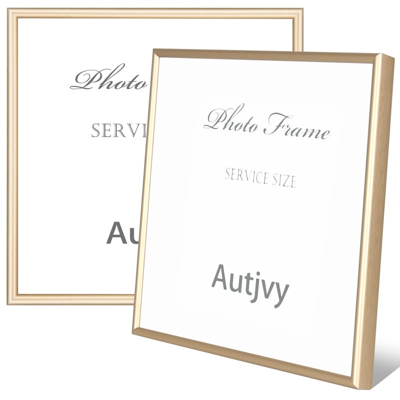 Autjvy 4x4 Picture Frames Gold - Brushed Brass Modern Simple Thin Aluminum Metal Photo Frame with HD Real Glass  Display for Tabletop and Wall Collage. (2 Pack) - Image 1