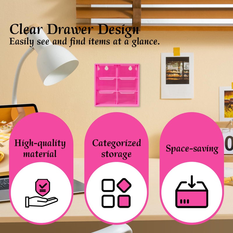 Nirvany Small Drawer Organizer for Desk, 4.7" x 4.7" x 3.8" Small Desktop Organizer with 6 Drawers, Plastic Storage Box for Office, Classroom, Craft and Home Organization - Image 4