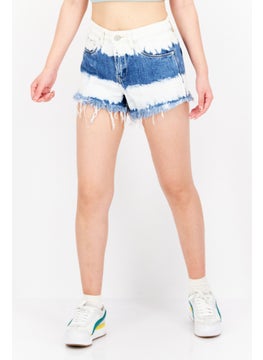 Women Regular Fit Two-Toned Denim Shorts, Blue