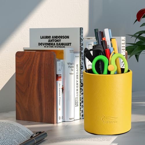 Fosinz Pen Pencil Holder Cup Container PU Leather Desk Organizer Stand Decor Brush Scissor Holder Decoration Office Desk Home School - Image 3