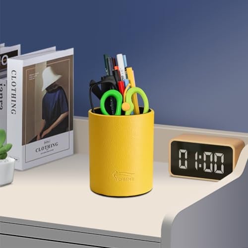 Fosinz Pen Pencil Holder Cup Container PU Leather Desk Organizer Stand Decor Brush Scissor Holder Decoration Office Desk Home School - Image 2
