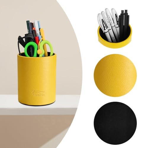 Fosinz Pen Pencil Holder Cup Container PU Leather Desk Organizer Stand Decor Brush Scissor Holder Decoration Office Desk Home School - Image 5