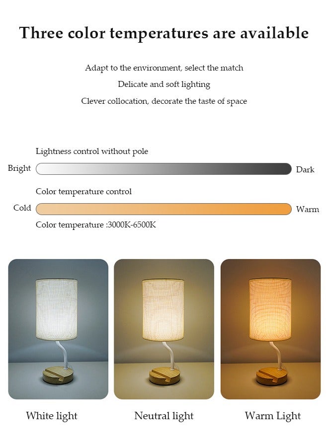 DUNISO Bedside table lamp, USB fabric bedroom lamp, multifunctional desk lamp with fabric lampshade, three color multi-level adjustable, with bracket, suitable for living room, study, bedroom and office - Image 2