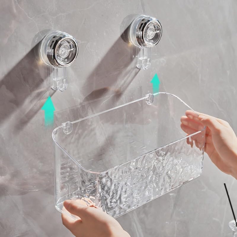 Excefore Precision processed material Crystal Acrylic Bathroom Suction Shelf with Glacier Pattern, No-Drill Removable Shower Caddy, Adjustable Organizer Rack for Shampoo, Soap, Kitchen, Bathroom Accessories Individual group scene compatible - Image 3