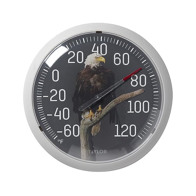 Taylor Nature Series Eagle Indoor Outdoor Dial Thermometer, Easy to Read Wall Decor for Patio, Pool, Yard, Garden or Garage, 13.25 Inch, Gray Bezel - Image 1