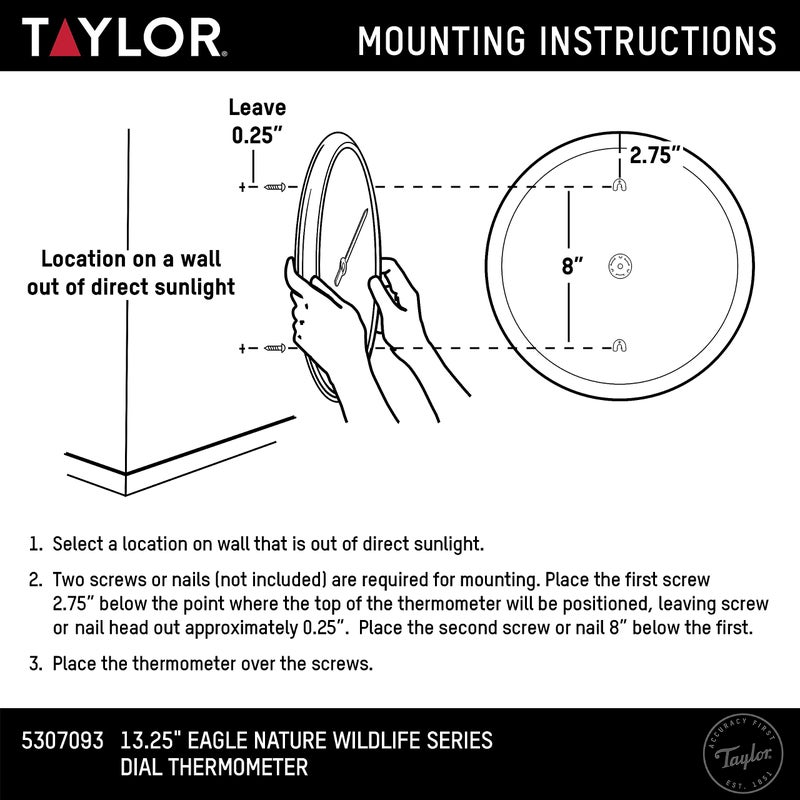 Taylor Nature Series Eagle Indoor Outdoor Dial Thermometer, Easy to Read Wall Decor for Patio, Pool, Yard, Garden or Garage, 13.25 Inch, Gray Bezel - Image 5