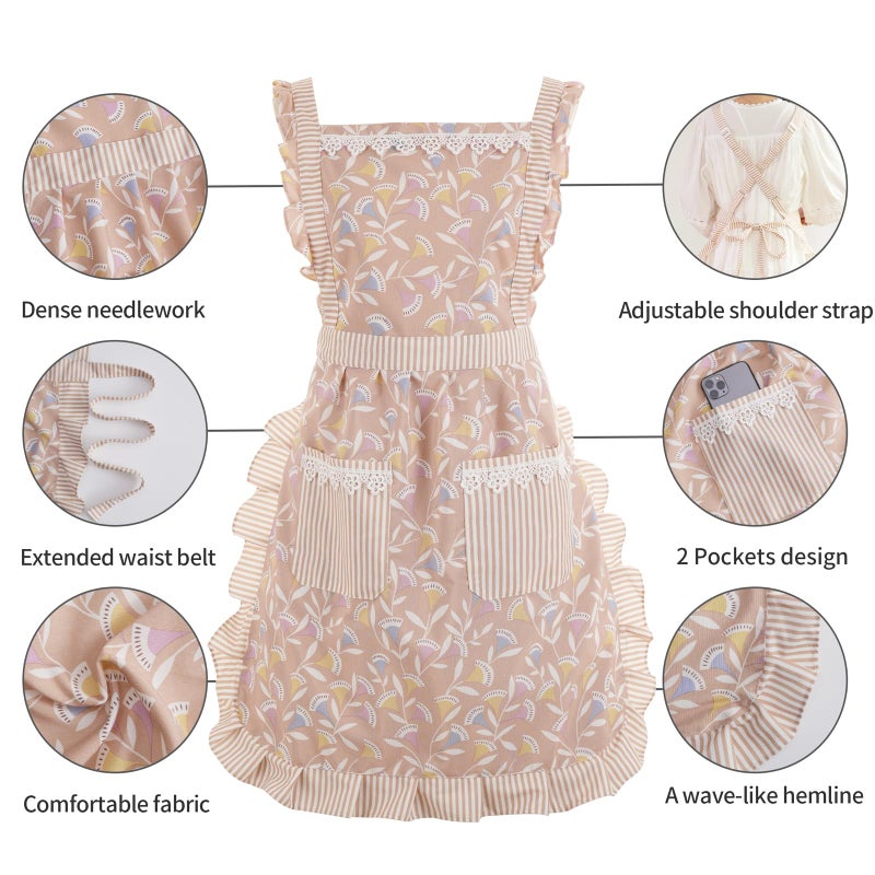 Aoomzoon Funny Aprons for Women with Pockets, Kitchen Cooking Grilling Bbq Cute Chef Apron, Mothers Day Birthday Gifts for Women (Brown/Leaf) - Image 4