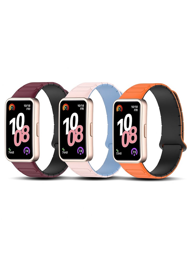 O Ozone (Pack of 3) Magnetic Loop Strap for Huawei Band 10 | Huawei Band 9 |8 Watch Band, Silicone Sport Replacement Wristband -Multicolor - Image 1