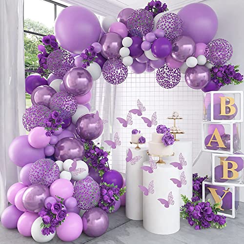 Lazybeee Purple Balloon Garland Kit 107 Pcs Decorations for Girl Balloons Arch White Metallic Purple Confetti for Birthday Wedding Party) - Image 1