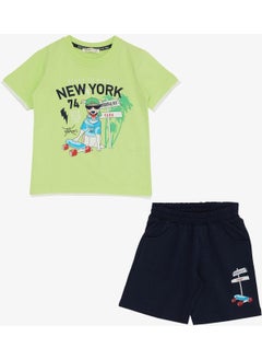 Breeze Boy Shorts Set Cute Free Skateboarder Puppy Printed 2-6 Years, Pistachio Green  - Image 1