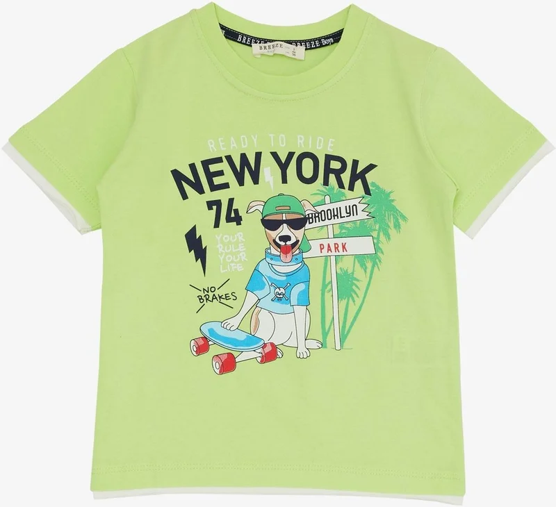 Breeze Boy Shorts Set Cute Free Skateboarder Puppy Printed 2-6 Years, Pistachio Green