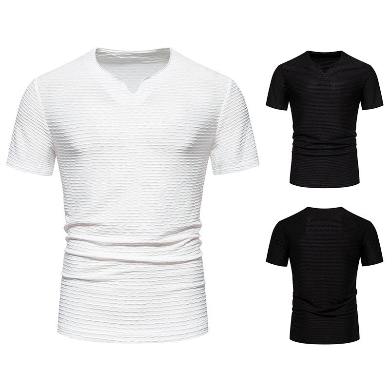 2024 Summer New Small Bar V Neck Short-Sleeved Men'S T-Shirt Men'S Large Size Vertical Stripesd T - Image 4