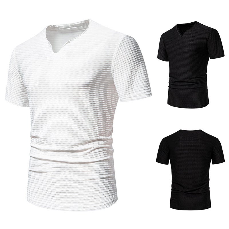 2024 Summer New Small Bar V Neck Short-Sleeved Men'S T-Shirt Men'S Large Size Vertical Stripesd T - Image 2