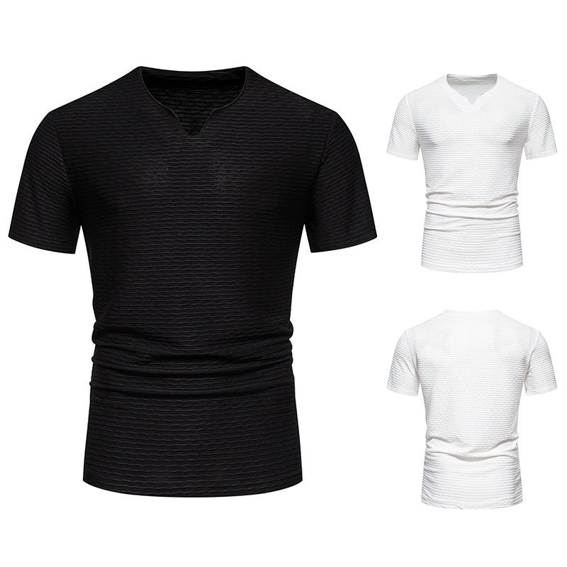 2024 Summer New Small Bar V Neck Short-Sleeved Men'S T-Shirt Men'S Large Size Vertical Stripesd T - Image 5