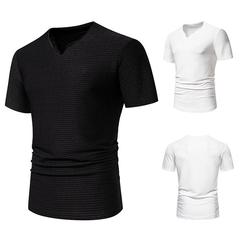 2024 Summer New Small Bar V Neck Short-Sleeved Men'S T-Shirt Men'S Large Size Vertical Stripesd T - Image 3