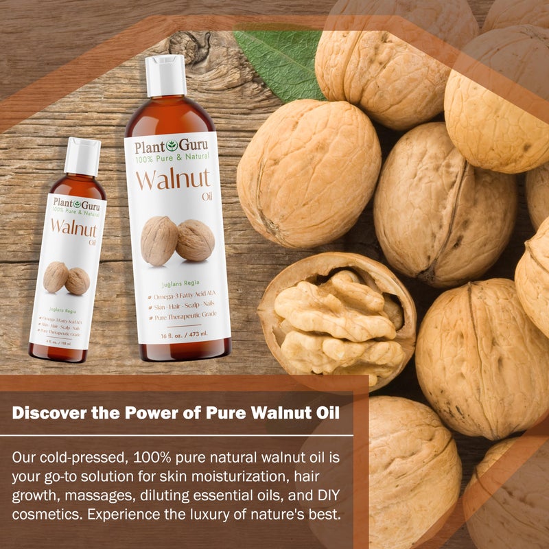 Plant Guru Walnut Oil 4 fl. oz. - Cold Pressed 100% Pure Natural - Skin, Body, Face, and Hair Growth Moisturizer. Great For Creams, Lotions, Lip balm and Soap Making - Image 2