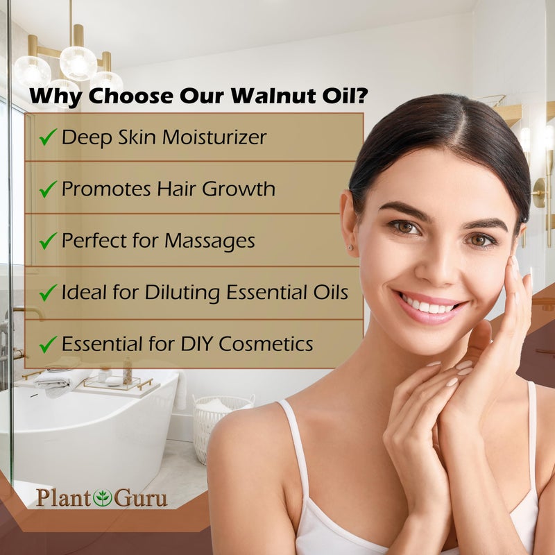 Plant Guru Walnut Oil 4 fl. oz. - Cold Pressed 100% Pure Natural - Skin, Body, Face, and Hair Growth Moisturizer. Great For Creams, Lotions, Lip balm and Soap Making - Image 3