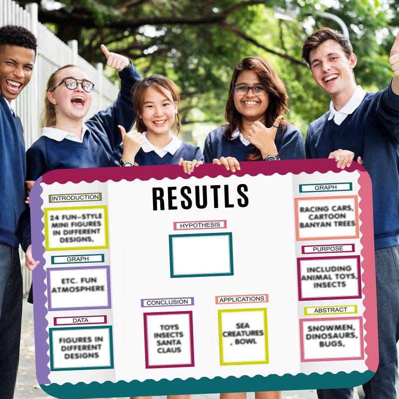 Sinload 92 Pcs Science Fair Board Supplies 60 Trim Scalloped Poster Boards 18 Presentation Subtitles 6 Project Titles 8 Letter Sticker for Classroom Display Boards(Bright Color,Wave) - Image 5