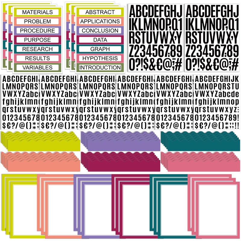 Sinload 92 Pcs Science Fair Board Supplies 60 Trim Scalloped Poster Boards 18 Presentation Subtitles 6 Project Titles 8 Letter Sticker for Classroom Display Boards(Bright Color,Wave) - Image 1